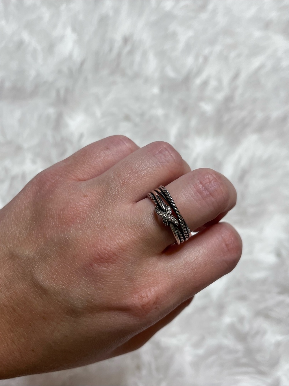 David Yurman Sterling Silver X Crossover band with Diamonds - Picture 3 of 8